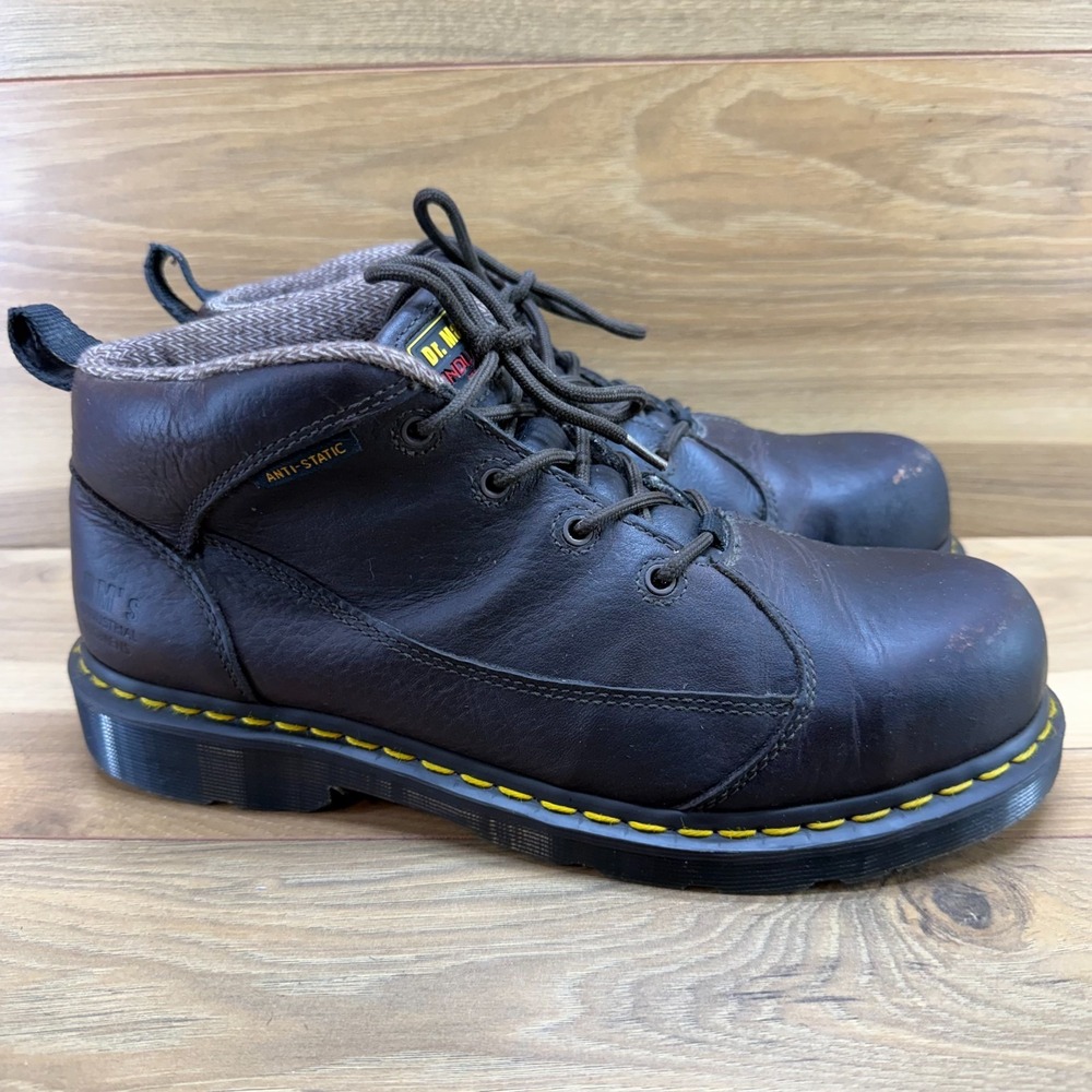 Dr Martens Industrial Steel Toe Ankle Boots Mens 10 Brown Leather Slip Resistant